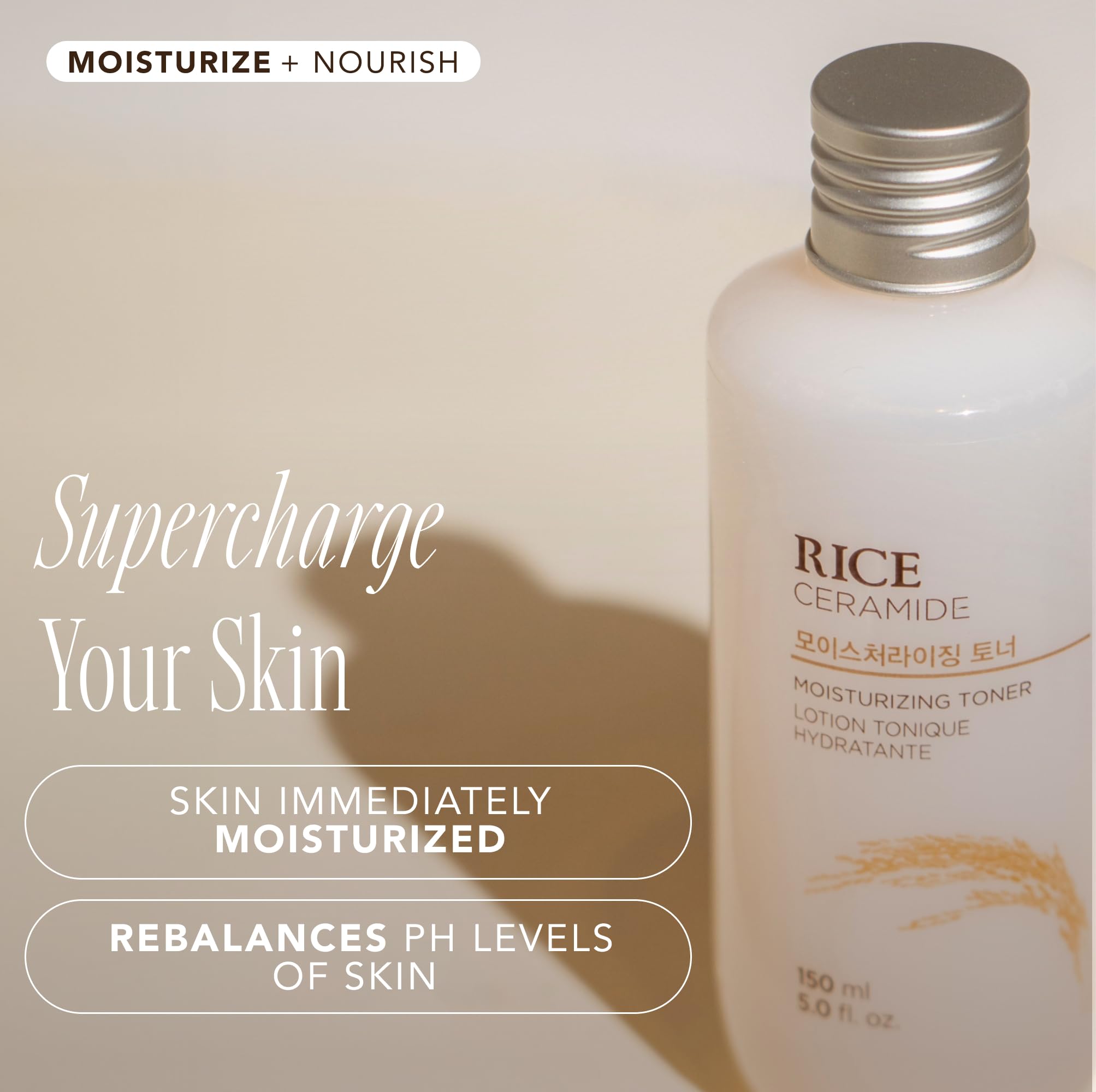 The Face Shop rice toner bottle held in hand for scale