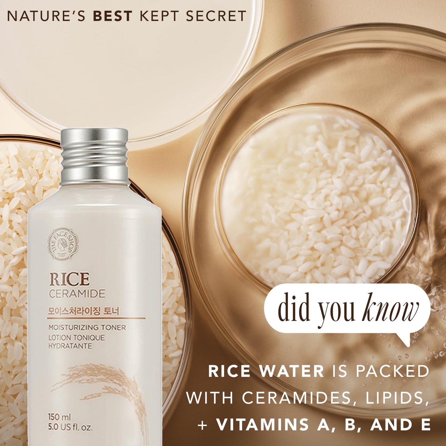 Side profile of The Face Shop Rice and Ceramide toner 150ml bottle