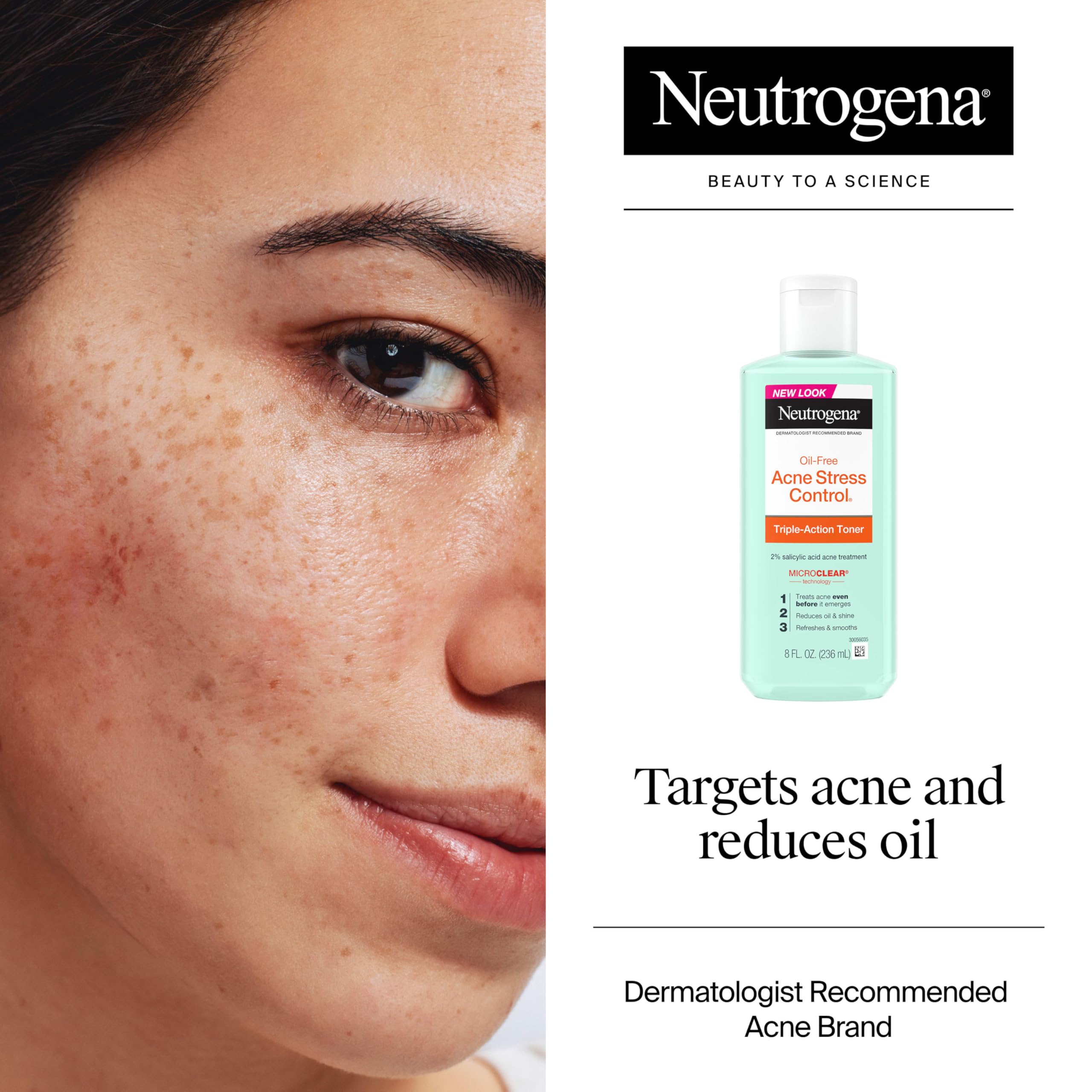 Neutrogena Acne Stress Control 8 Fluid Ounce toner bottle on a clean background