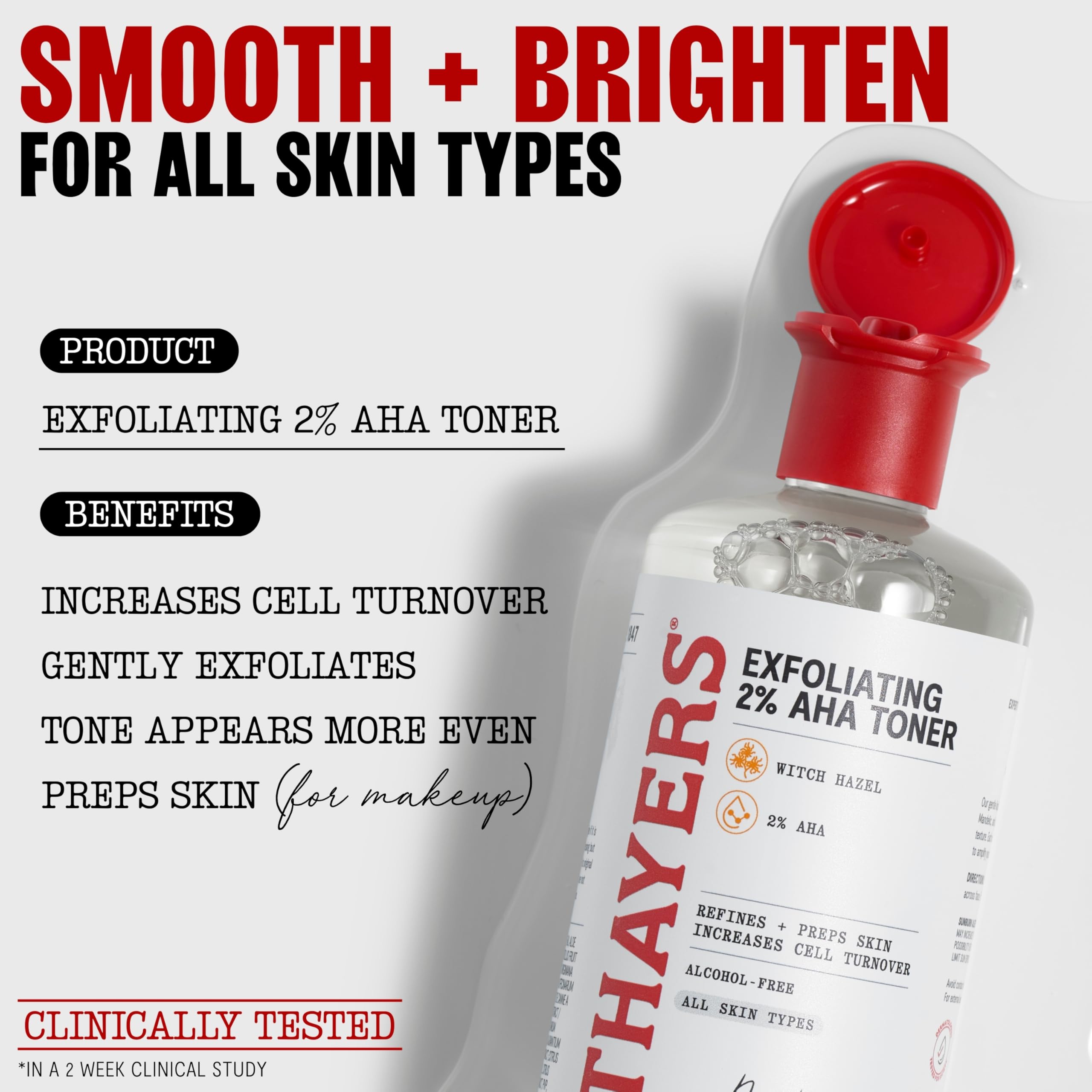 Thayers glycolic and lactic acid toner bottle on a clean background