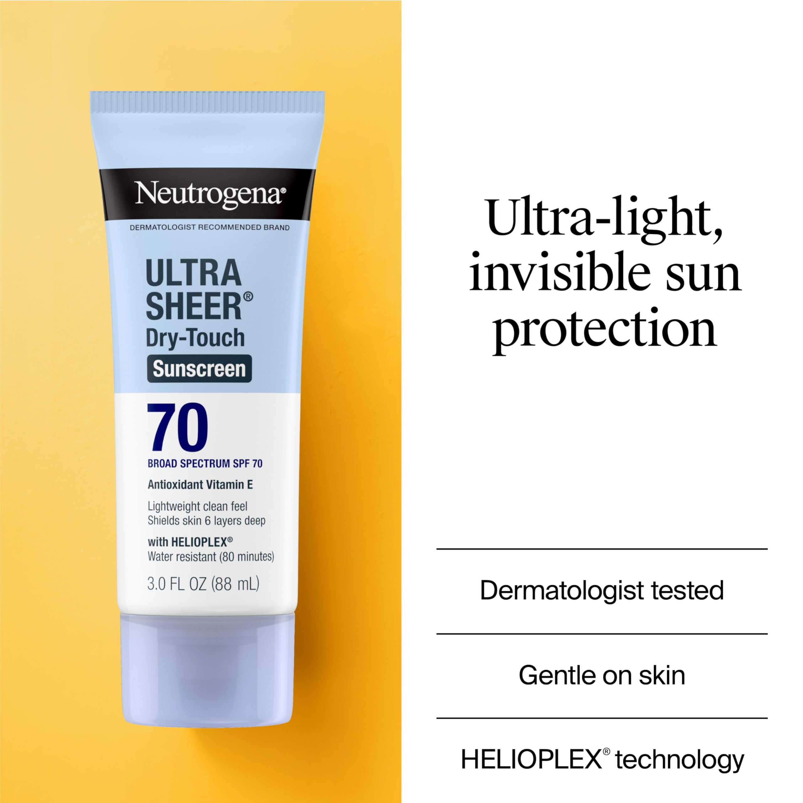 Back of Neutrogena Ultra Sheer sunscreen tube showing ingredients