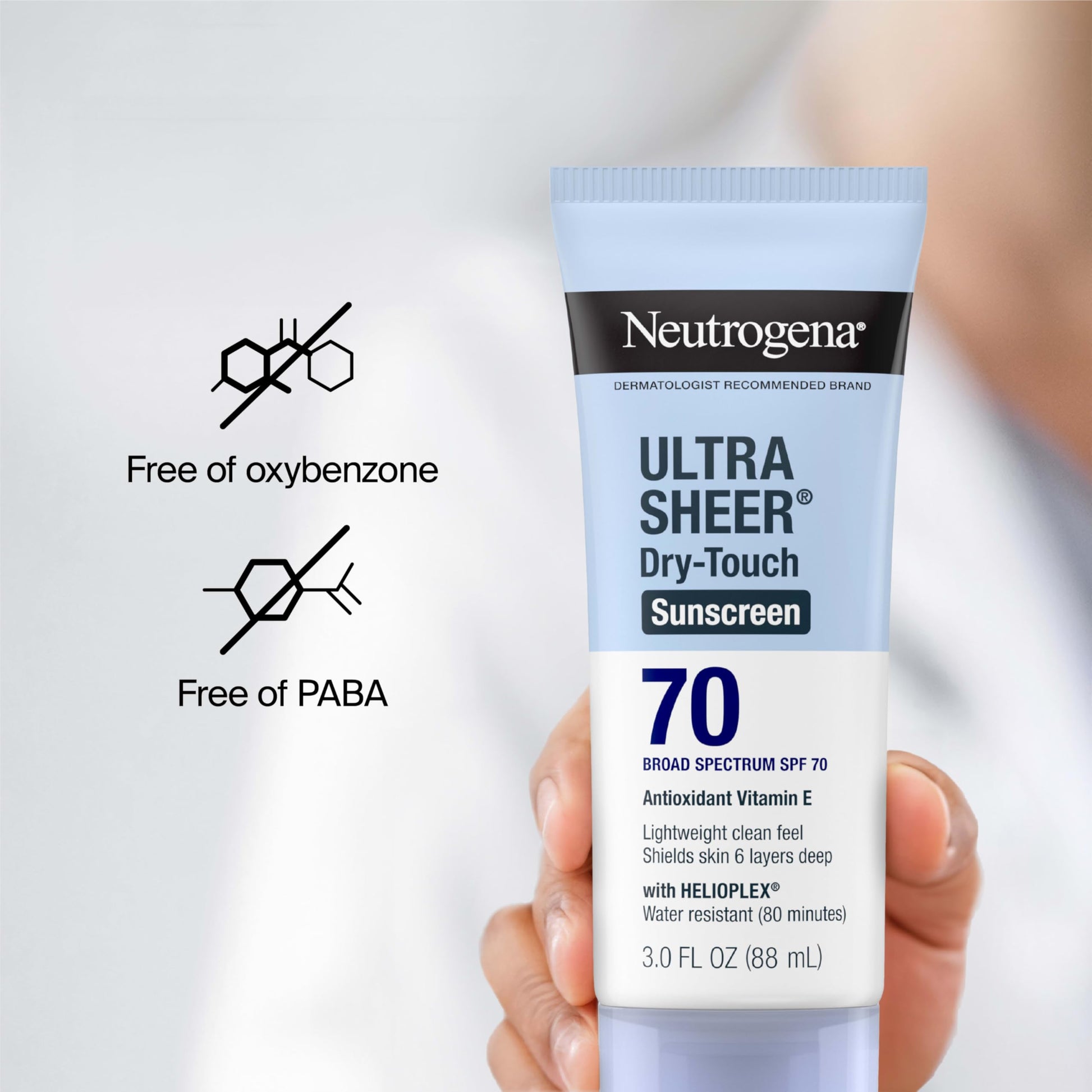 Neutrogena Ultra Sheer SPF 70 three fluid ounce size scale