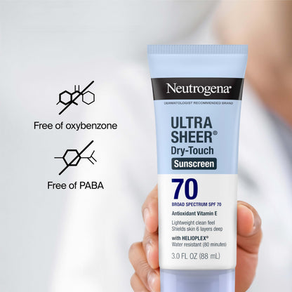 Neutrogena Ultra Sheer SPF 70 three fluid ounce size scale