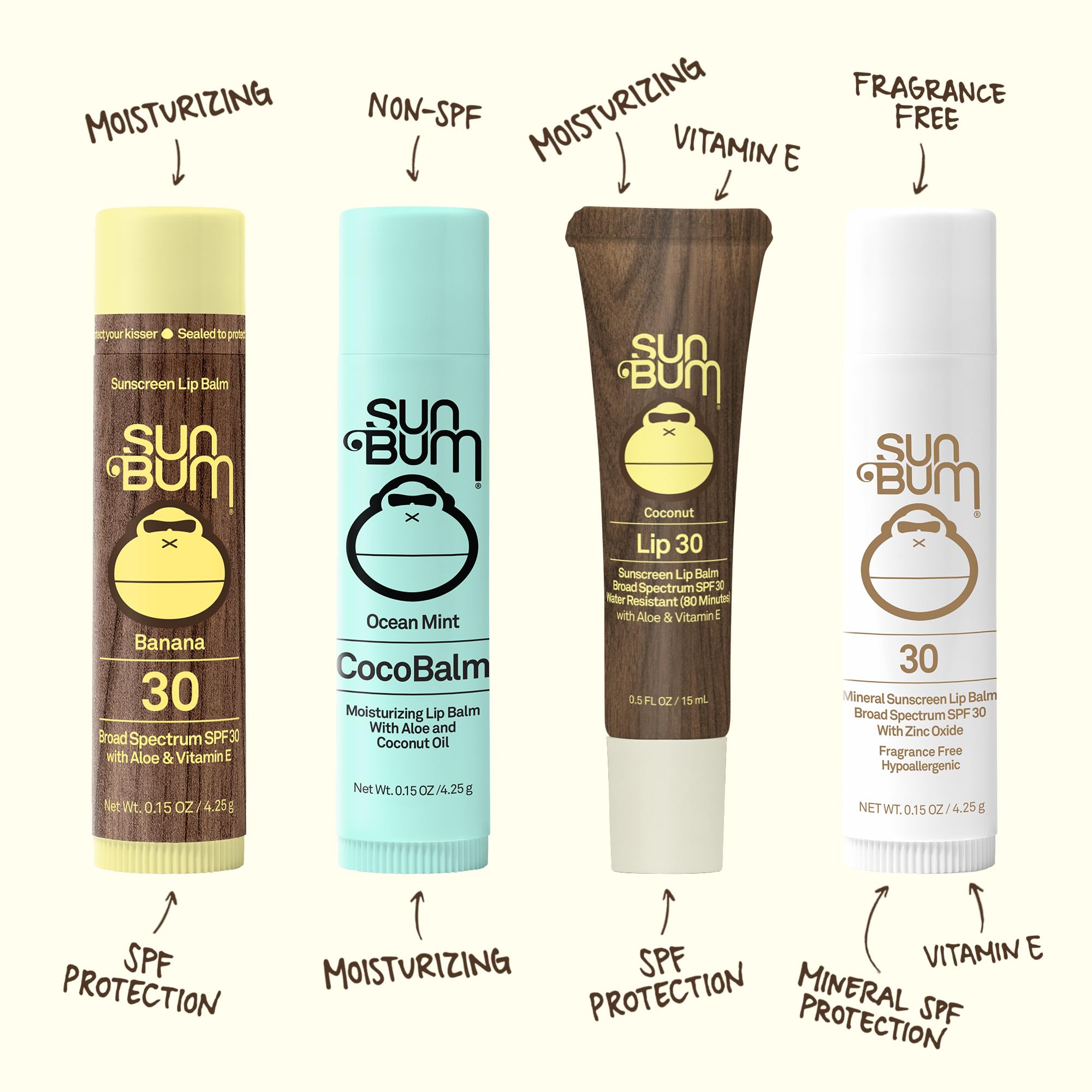 Sun Bum lip balm sticks showing application texture