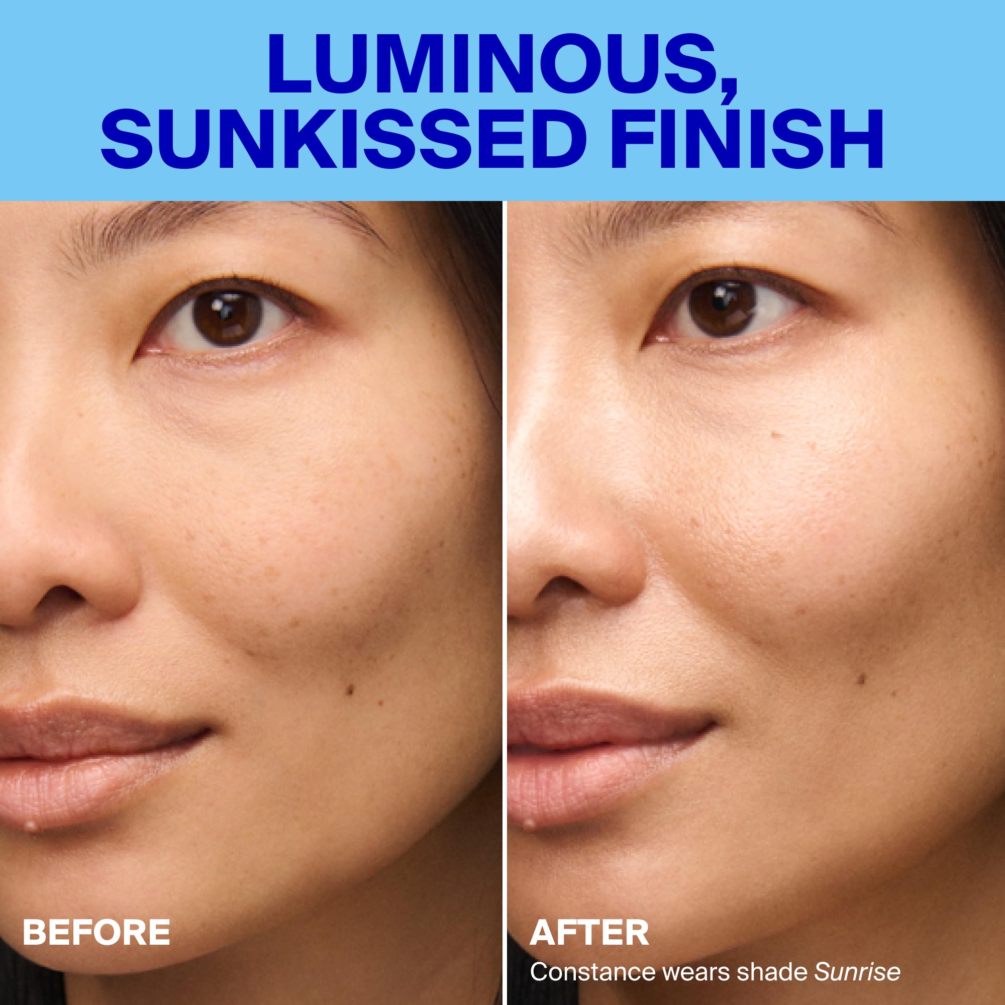 Model wearing Supergoop! Glowscreen SPF 40 for radiant glow