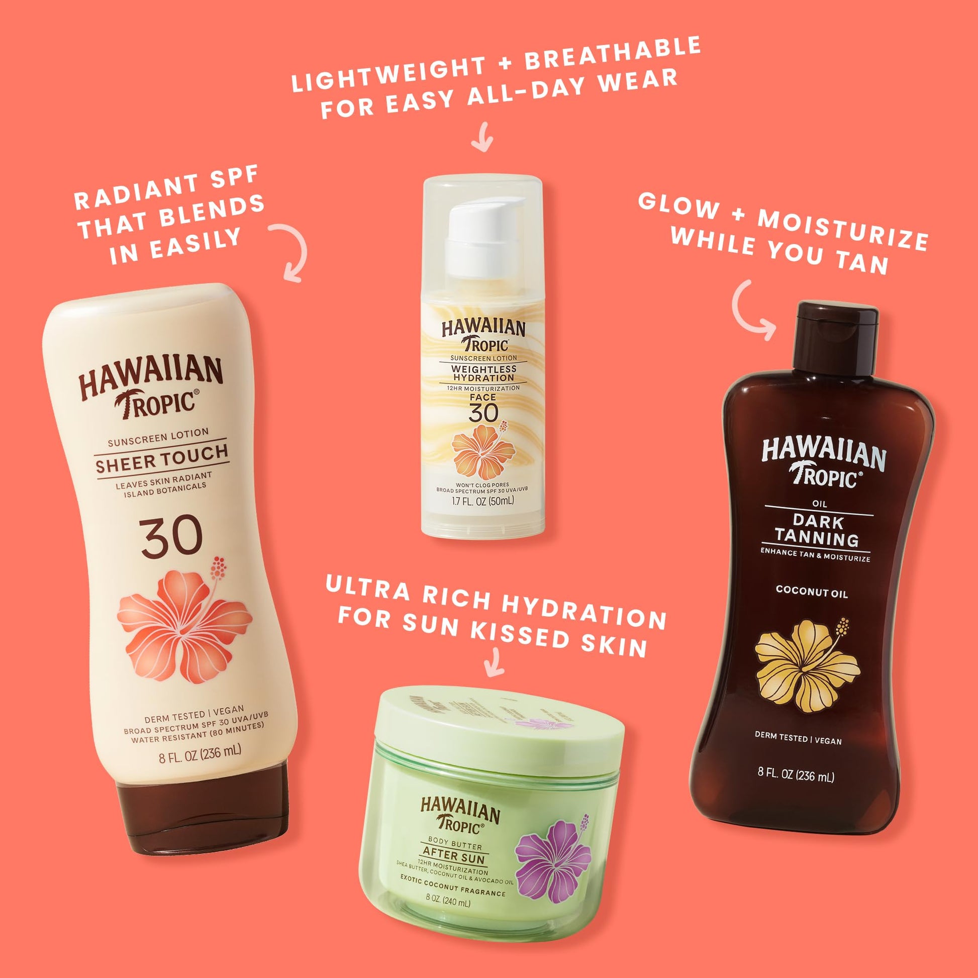 Side view of Hawaiian Tropic Sheer Touch SPF 30 pump bottle