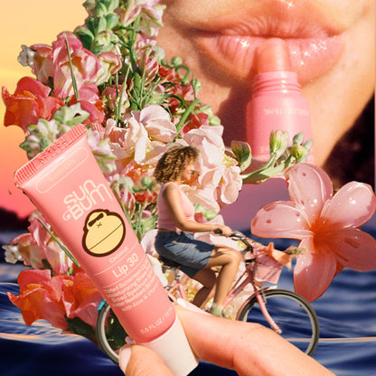 Sun Bum tinted lip balm application on lips