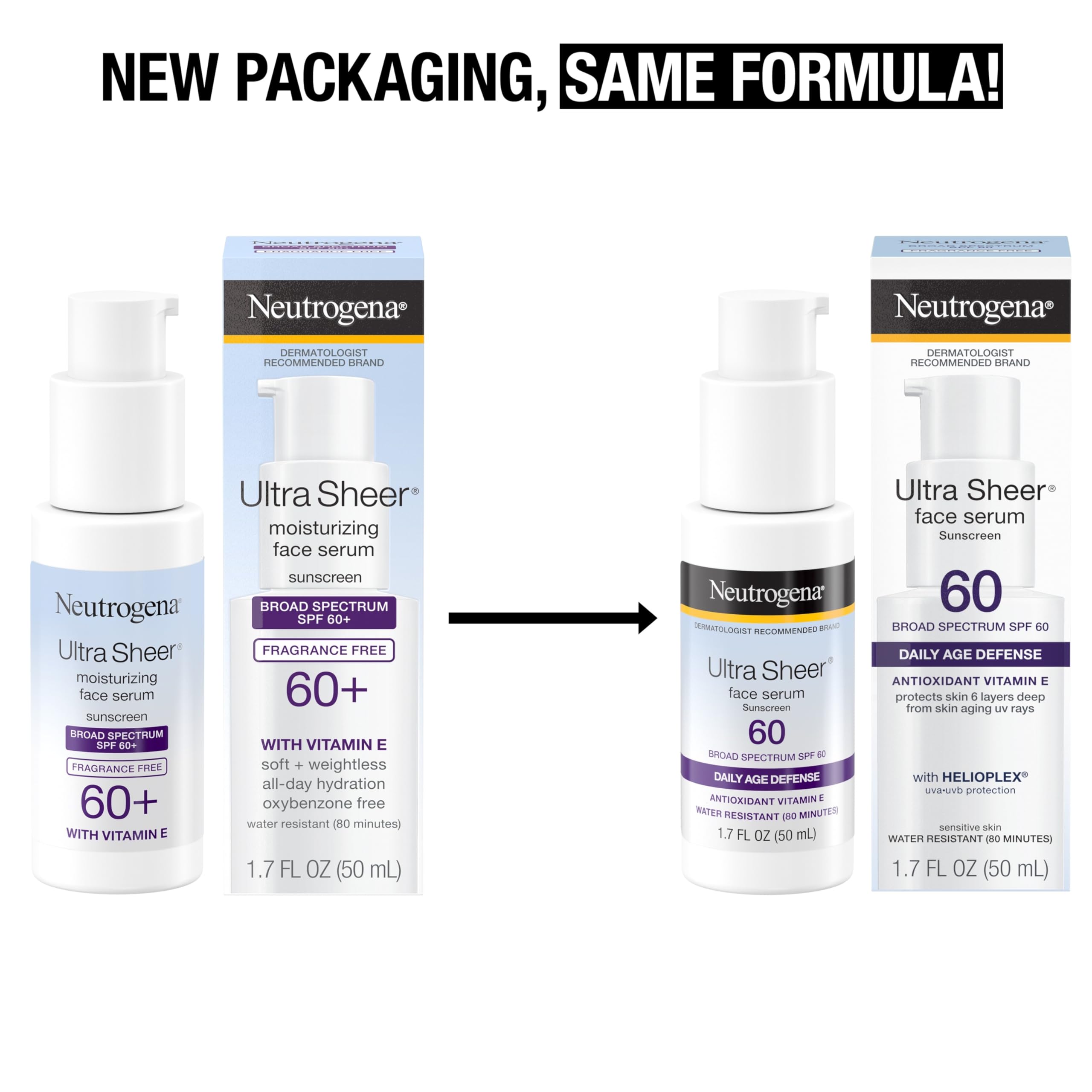 Neutrogena SPF 60 face serum bottle packaging
