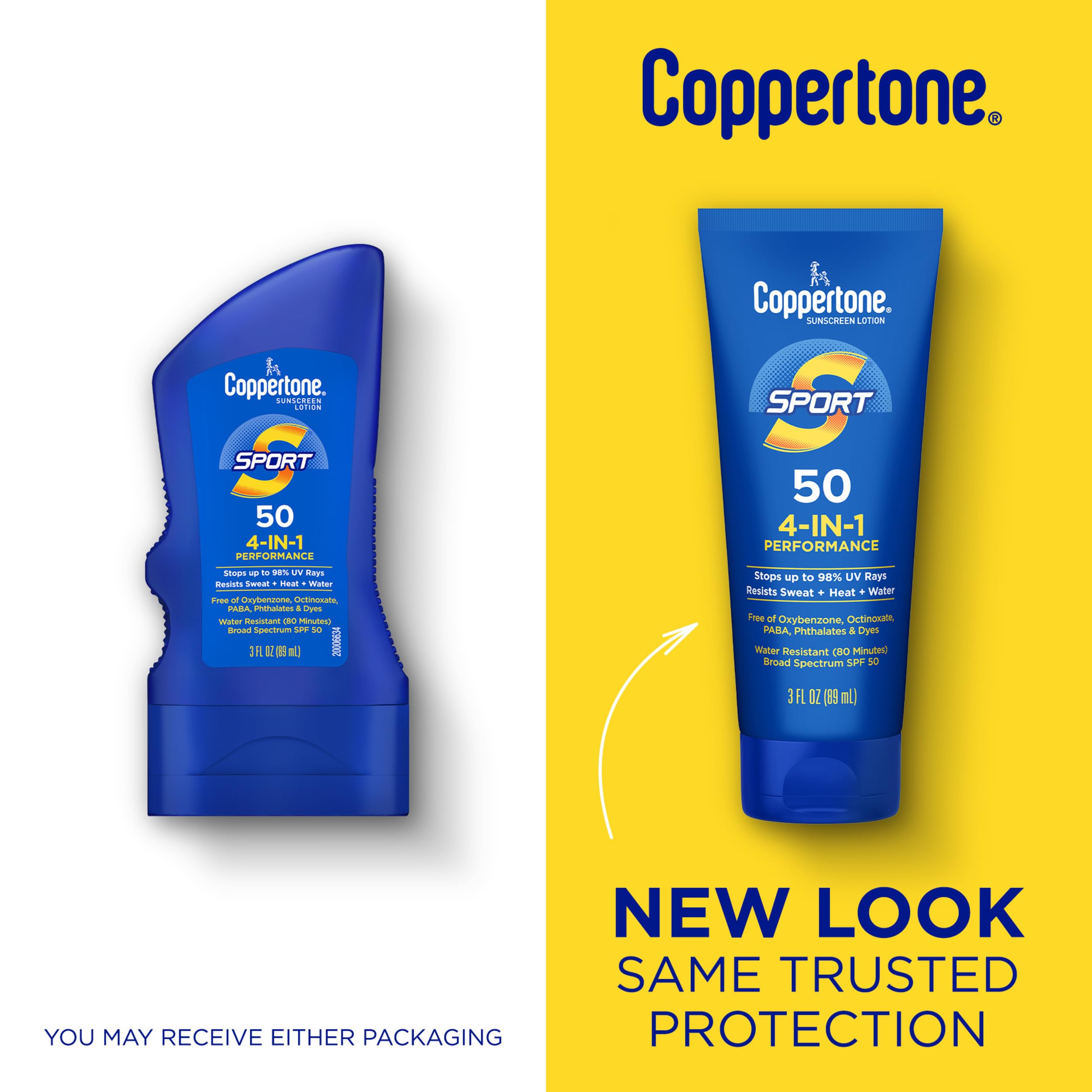 Coppertone Sport sunscreen 3 fluid ounce bottle side profile
