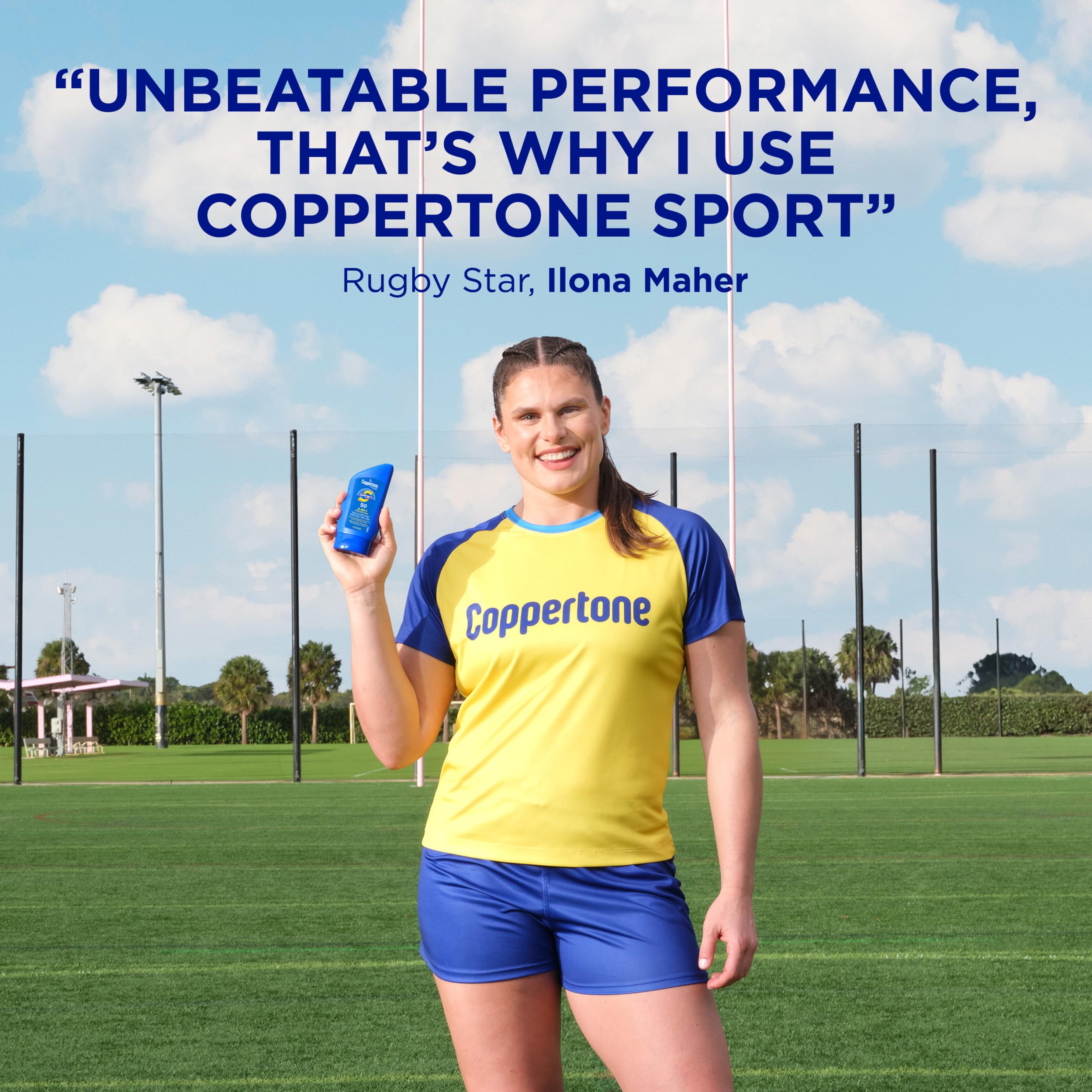 Back of Coppertone Sport sunscreen bottle showing active ingredients