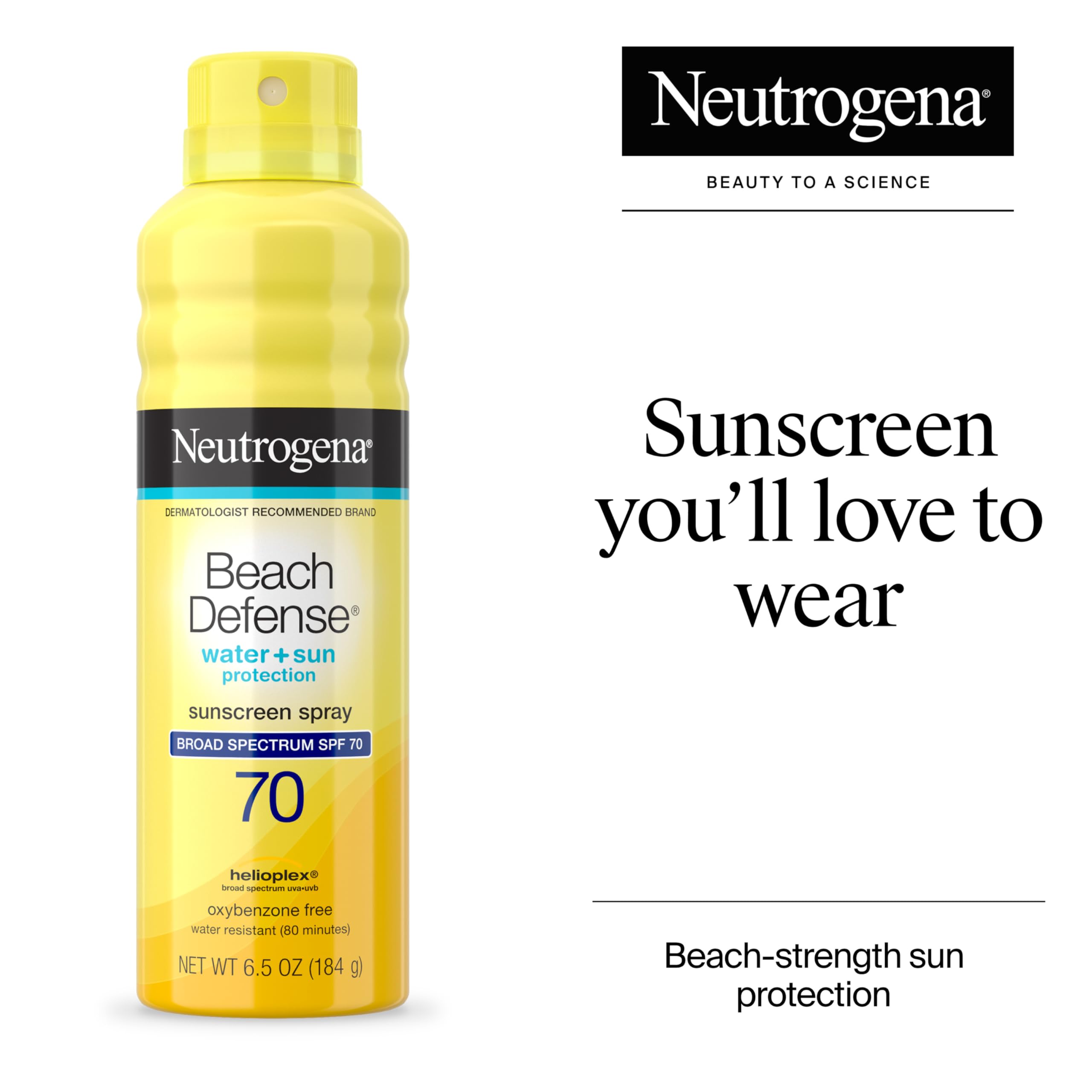Neutrogena SPF 70 beach defense spray showing broad spectrum label