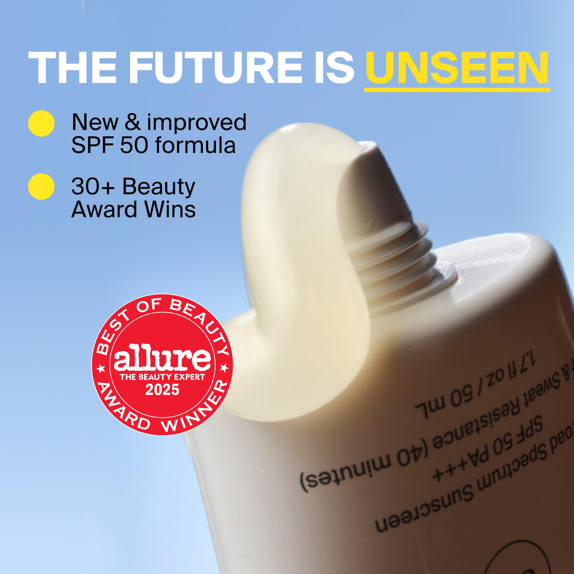 Close up of Supergoop Unseen Sunscreen product branding