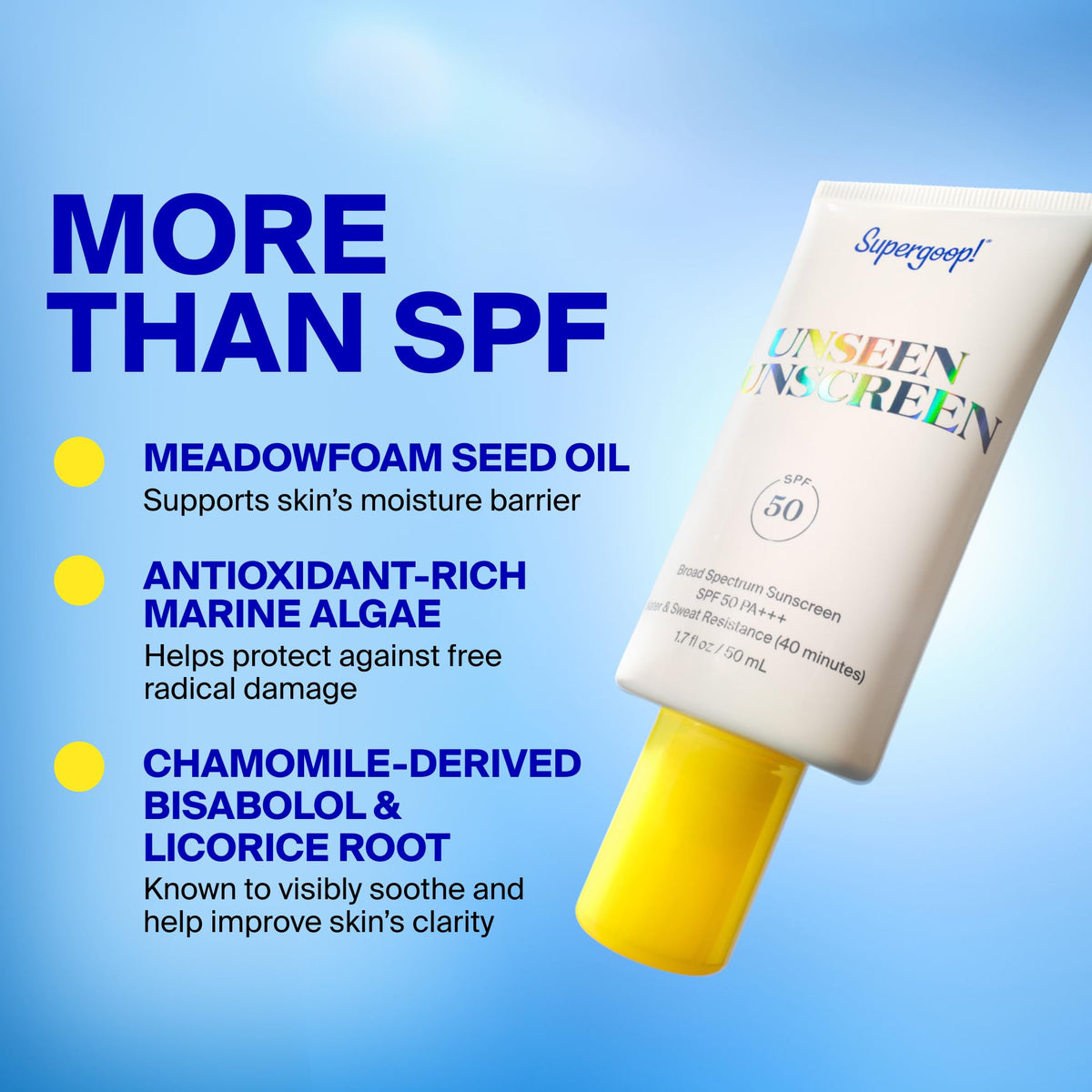 Supergoop Unseen Sunscreen lifestyle flatlay with makeup items