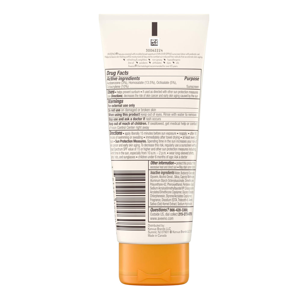 Authentic USA imported Aveeno Protect And Hydrate Sunscreen bottle layout