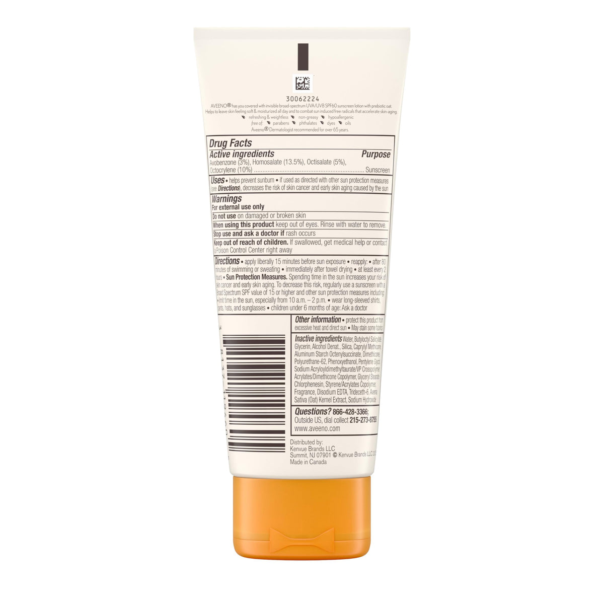 Authentic USA imported Aveeno Protect And Hydrate Sunscreen bottle layout