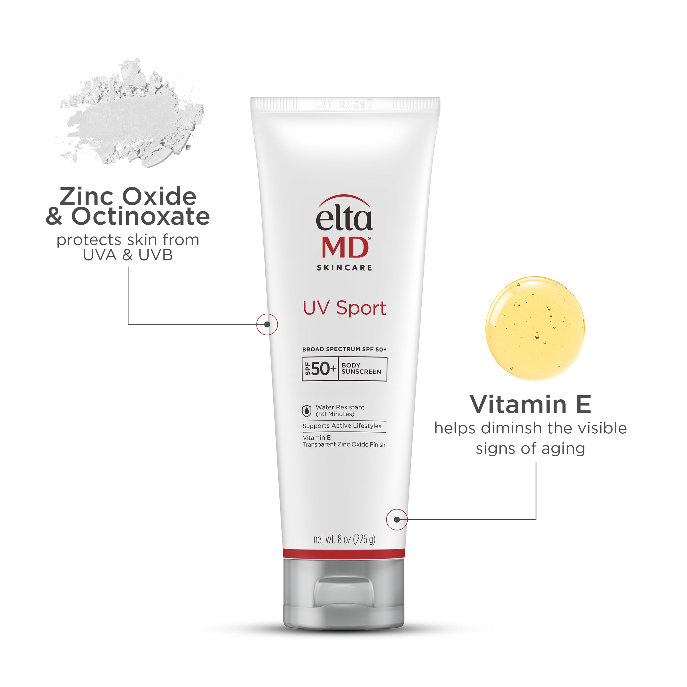 Close up of EltaMD UV Sport sunscreen cap and branding
