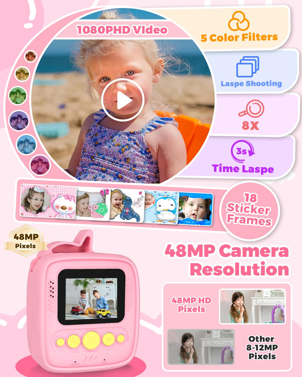 Yingoot instant print camera for girls with durable protective silicone casing