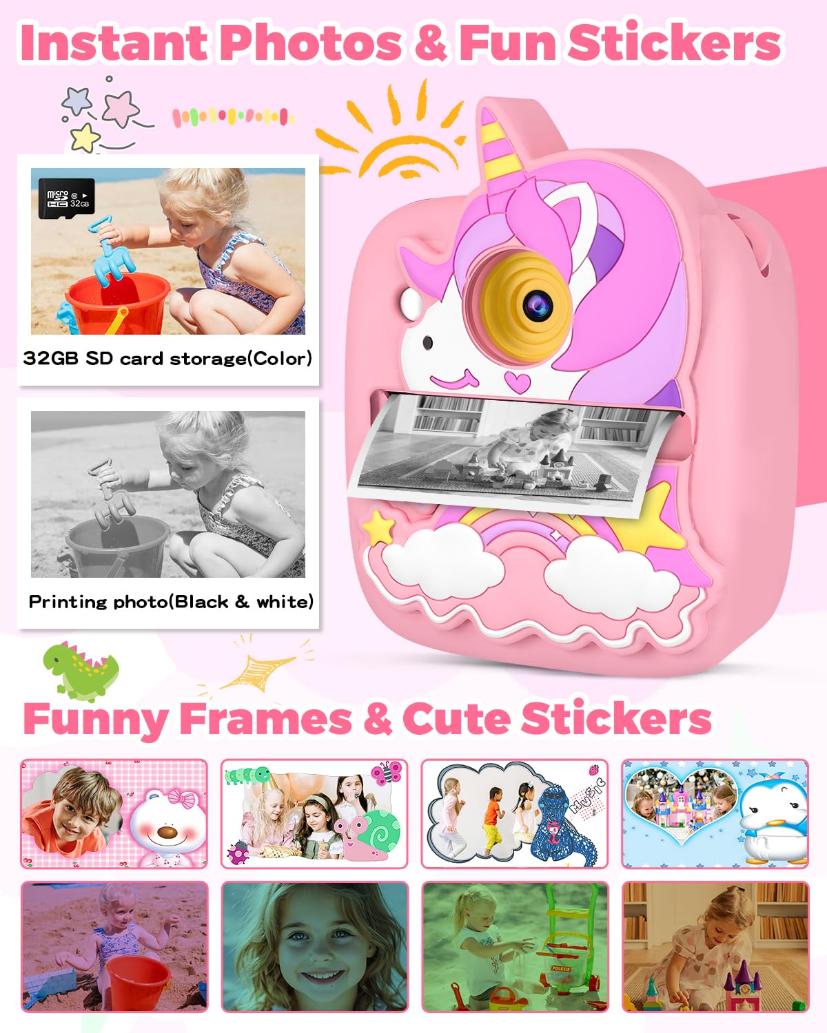 Yingoot children digital music player toy camera with thermal print roll compartment