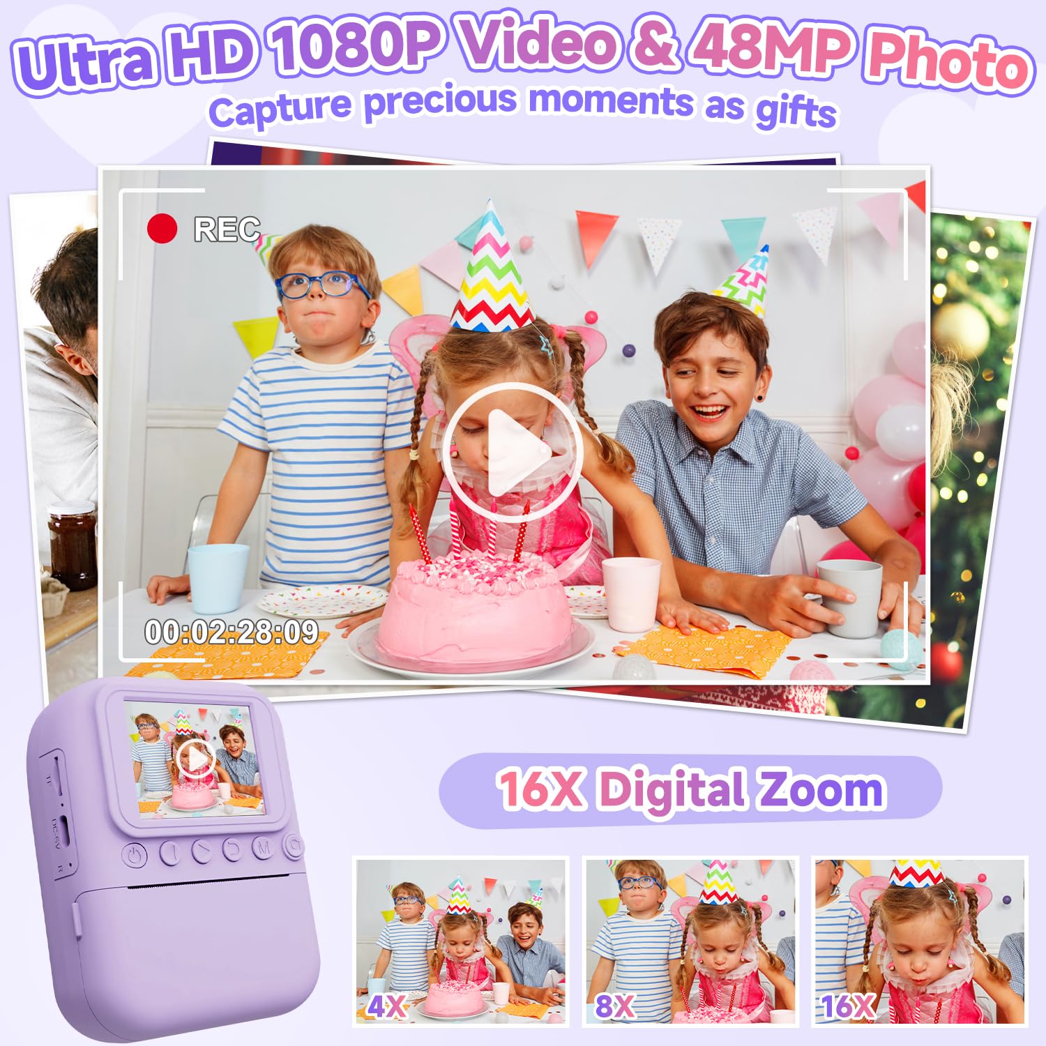 Minibear toy camera displaying the large screen and rear navigation buttons