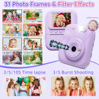 Minibear instant camera showing a freshly printed photo rolling out of the top slot