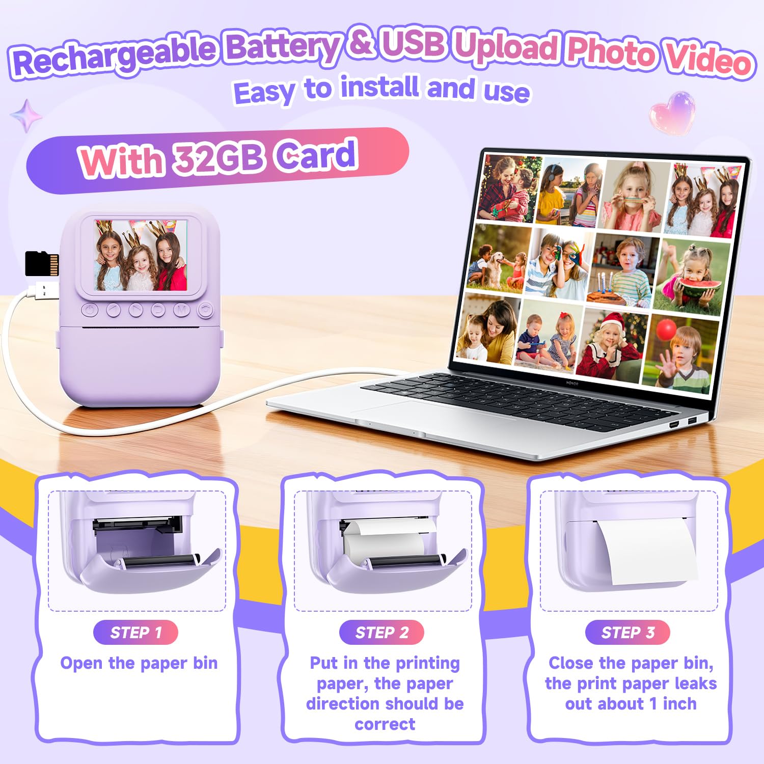 Minibear high definition toddler video recorder with a matching purple carrying lanyard