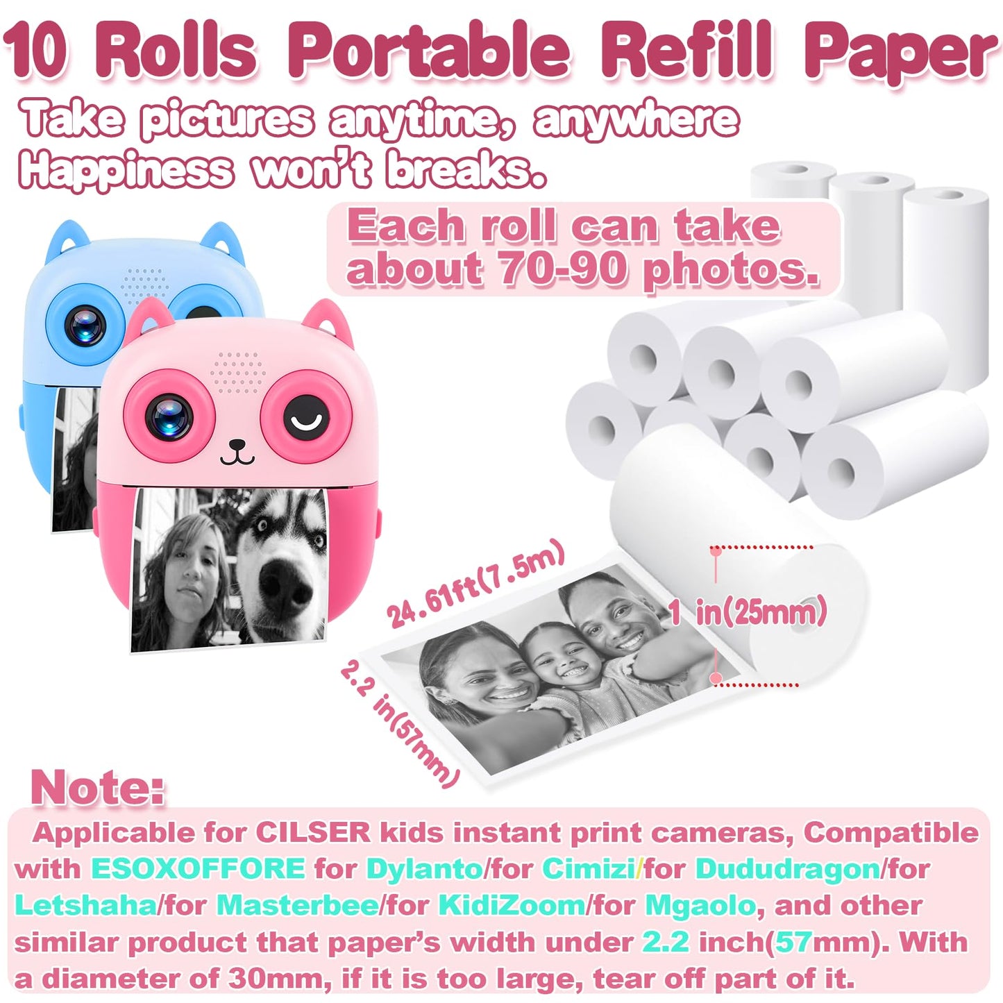 High definition inkless thermal sticker roll pack showcasing child safe crafting material.