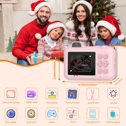 Xuweicn toddler camera bundle layout showcasing five thermal paper rolls and thirty two gigabyte card.