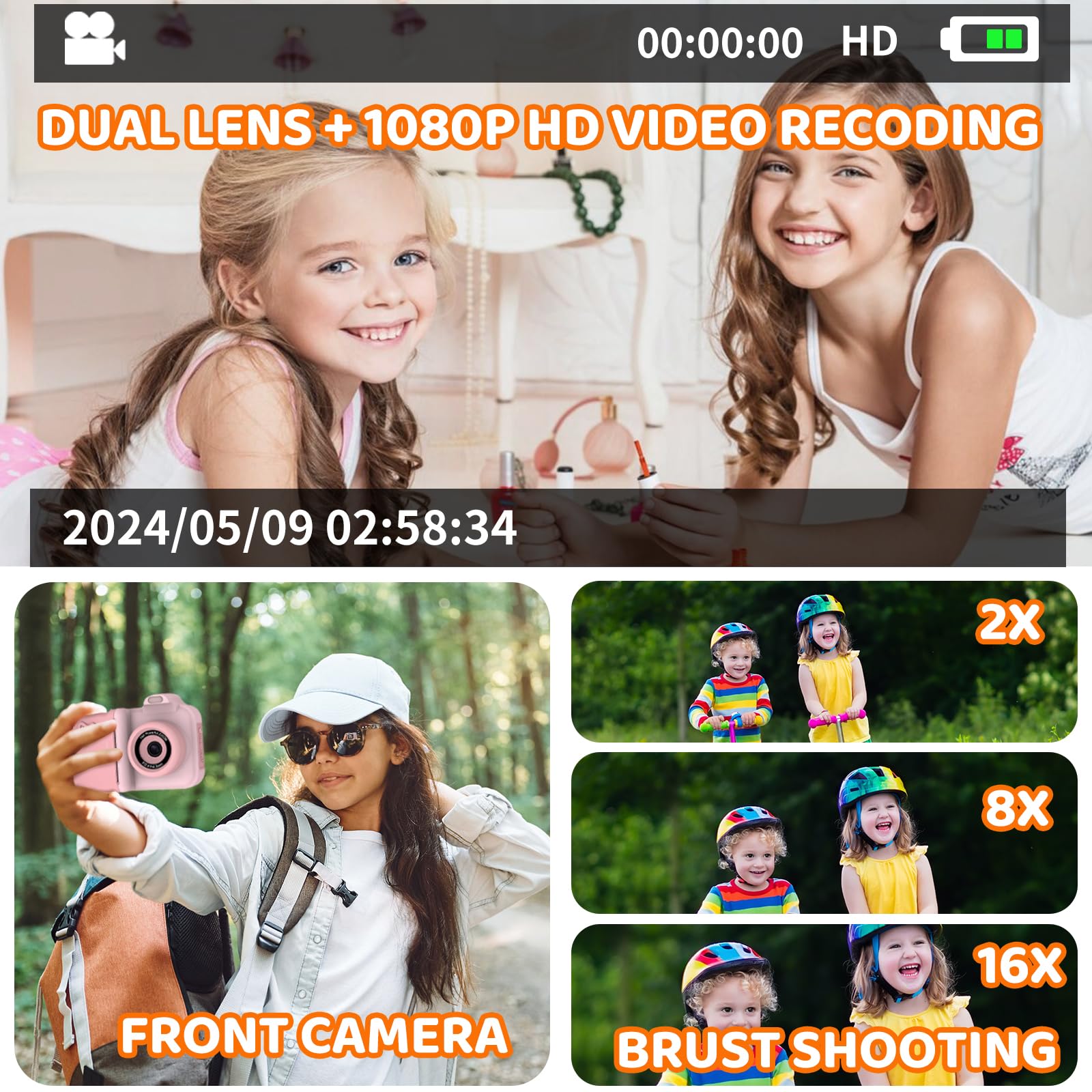 Xuweicn kids digital video recorder being handled by a child capturing an outdoor image.