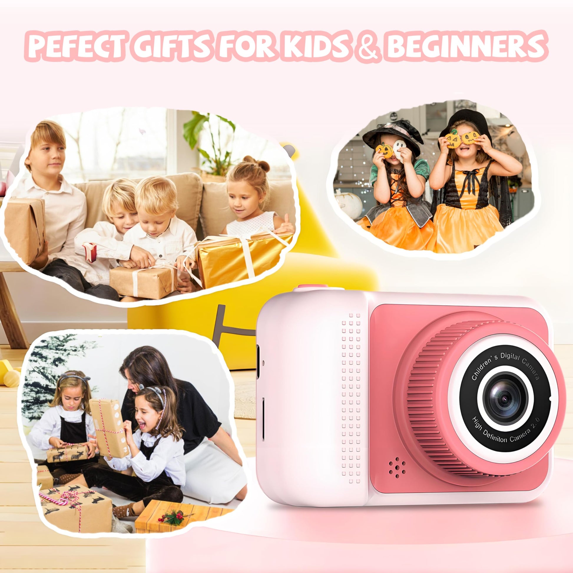 LETONGJH toddler selfie camera side profile illustrating the shockproof casing design and lanyard loop