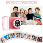 LETONGJH pink toy camera packaging contents including the thirty two gigabyte storage card and charging cord