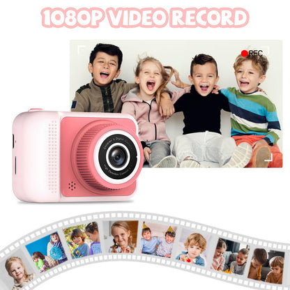 LETONGJH pink toy camera packaging contents including the thirty two gigabyte storage card and charging cord