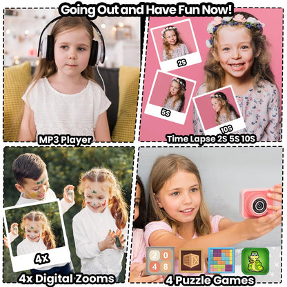 LETONGJH educational digital camera displaying the built-in puzzle game menu on the liquid crystal screen