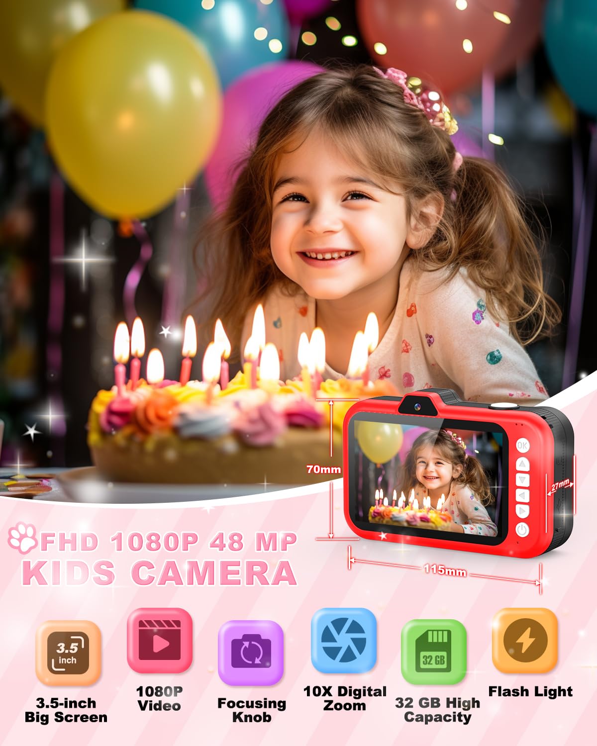 Toddler toy camera side angle highlighting the shockproof ABS plastic construction