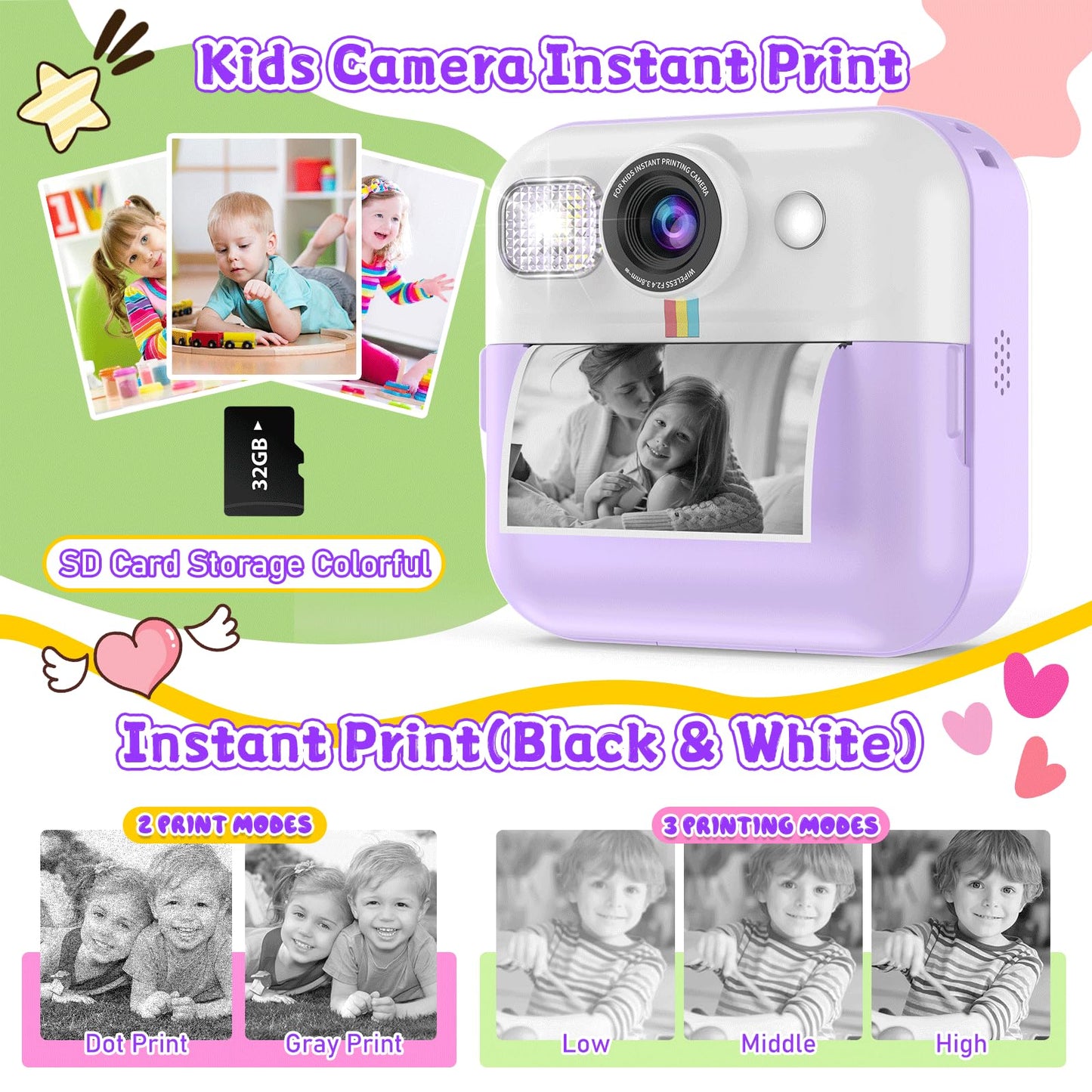 Dafotil instant print camera showing the pre-installed memory card slot