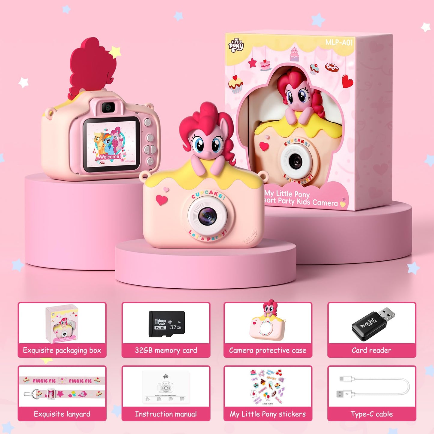Authentic USA premium kids entertainment camera featuring built-in digital character stickers