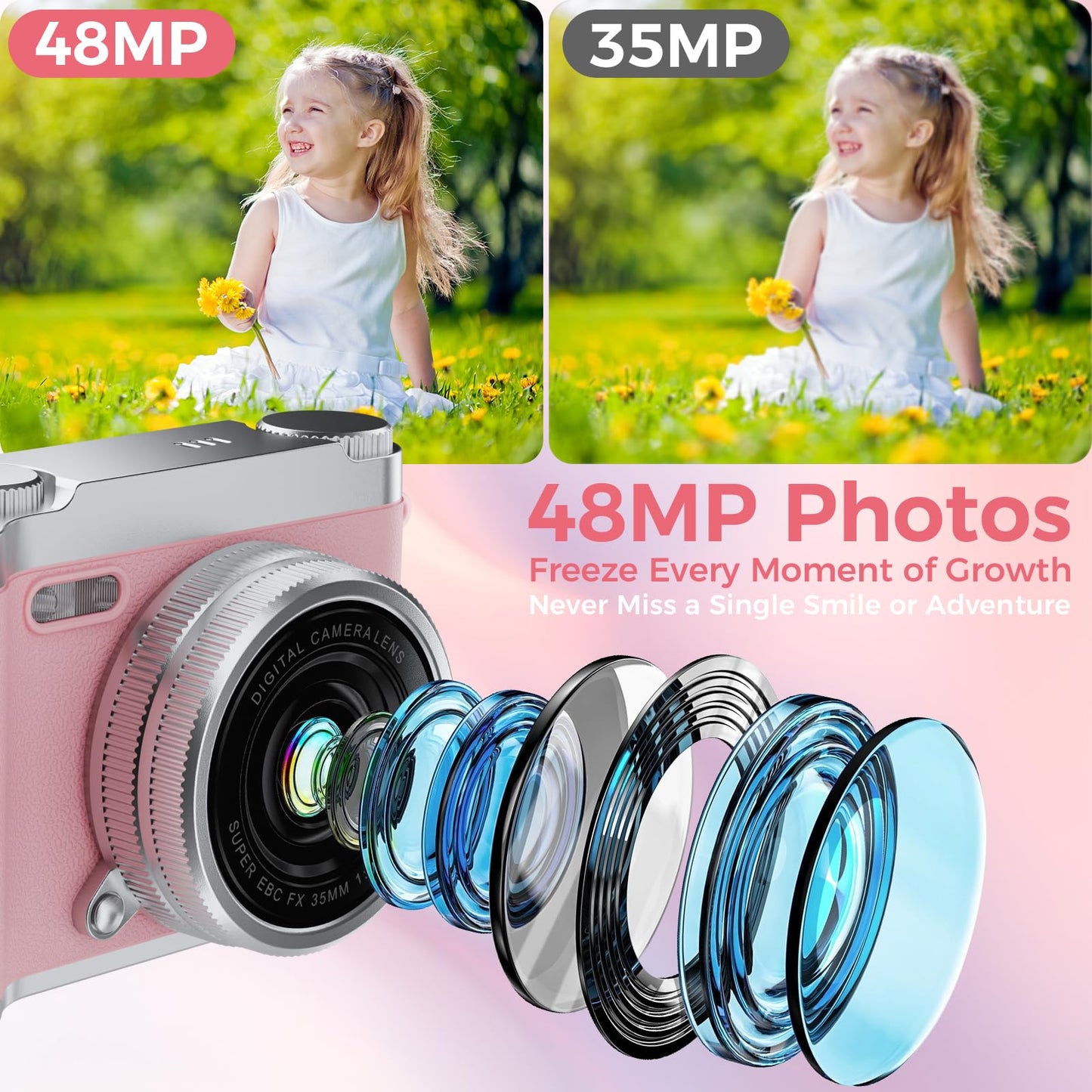 Zyxva children portable camcorder featuring the 180 degree flip screen raised for selfies