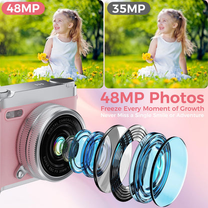 Zyxva children portable camcorder featuring the 180 degree flip screen raised for selfies
