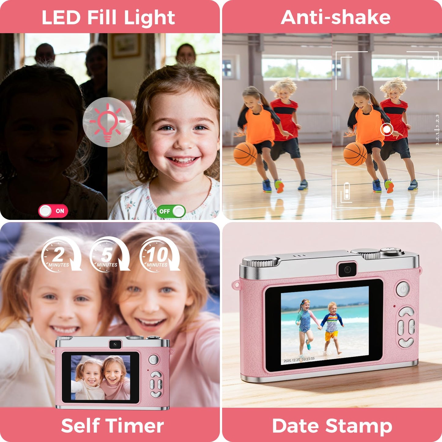 Zyxva high resolution children digital camera displaying the top control buttons