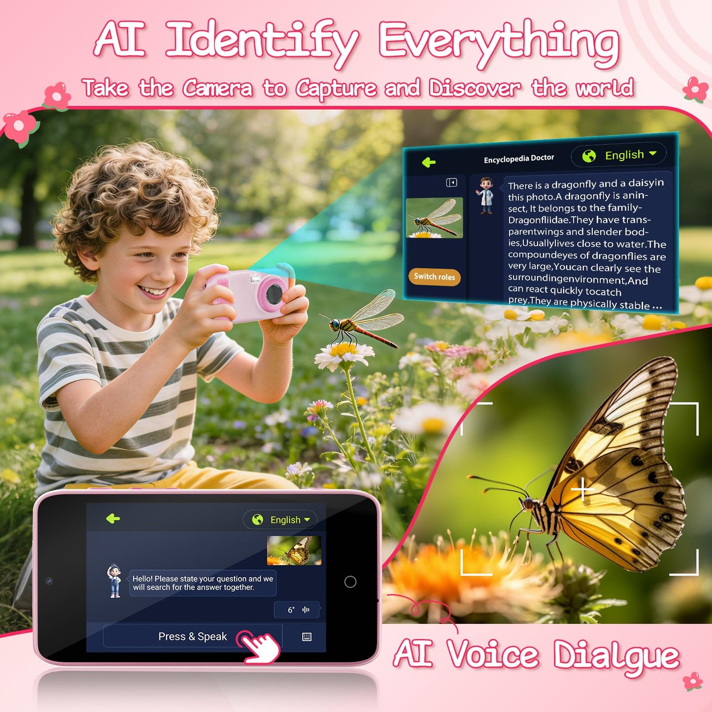 Back view of the Gisotu children smart camera highlighting the large four inch LCD touchscreen display interface.