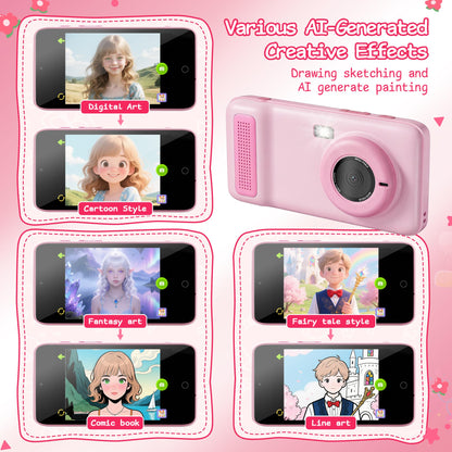 Side profile of the durable pink AI learning camera showing the shockproof silicone bumper and lanyard attachment.