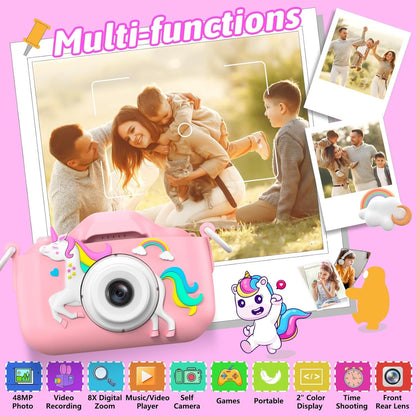 Mgaolo children portable camera back view highlighting the eye protection screen and navigation buttons