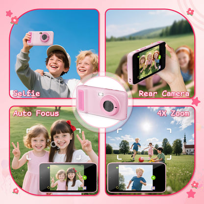 Infographic showing the wireless photo transfer process via Wi-Fi from the kids camera to a smartphone application.