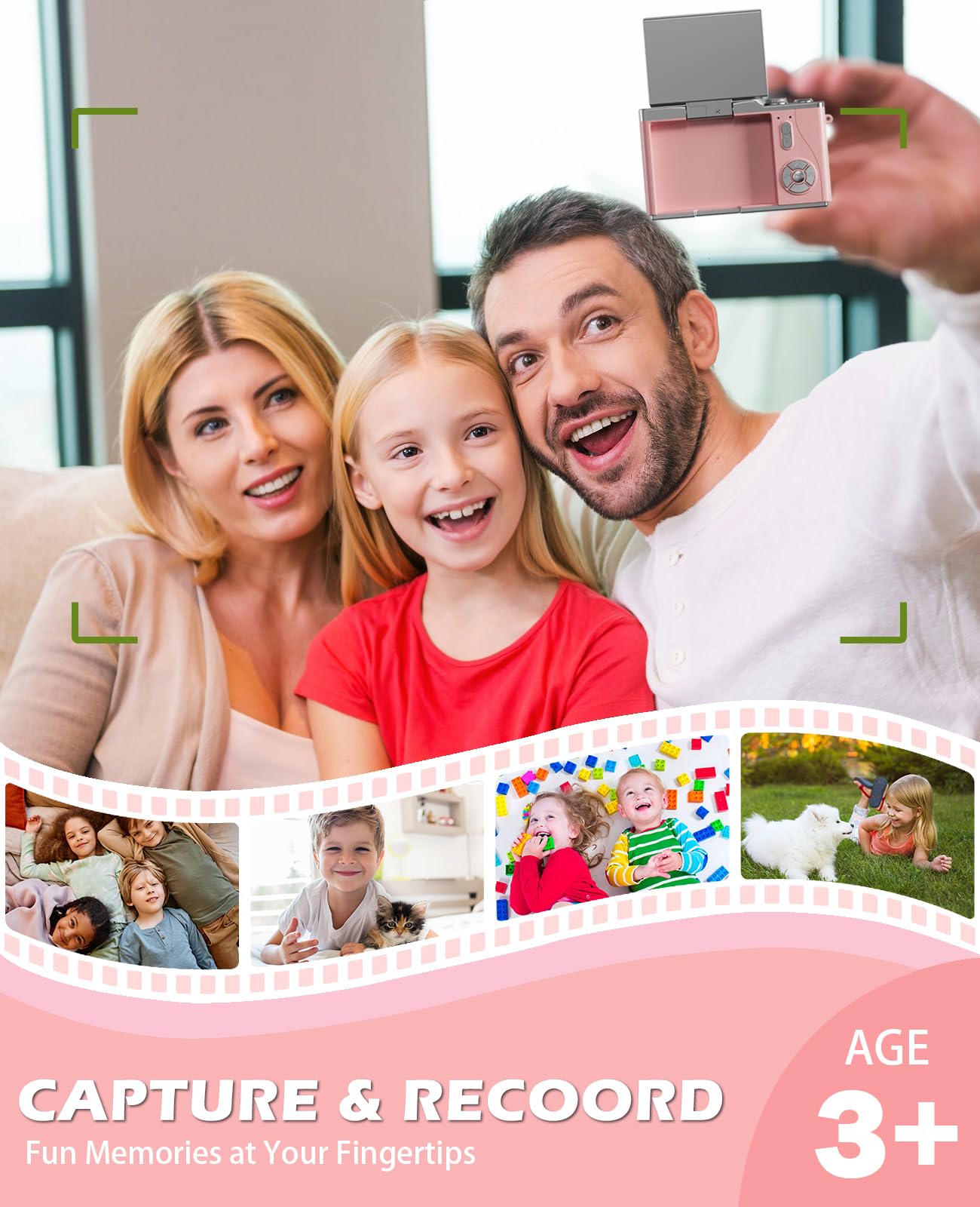 Side angle of the lightweight HEYMAO toddler camera highlighting the secure non-slip handle grip