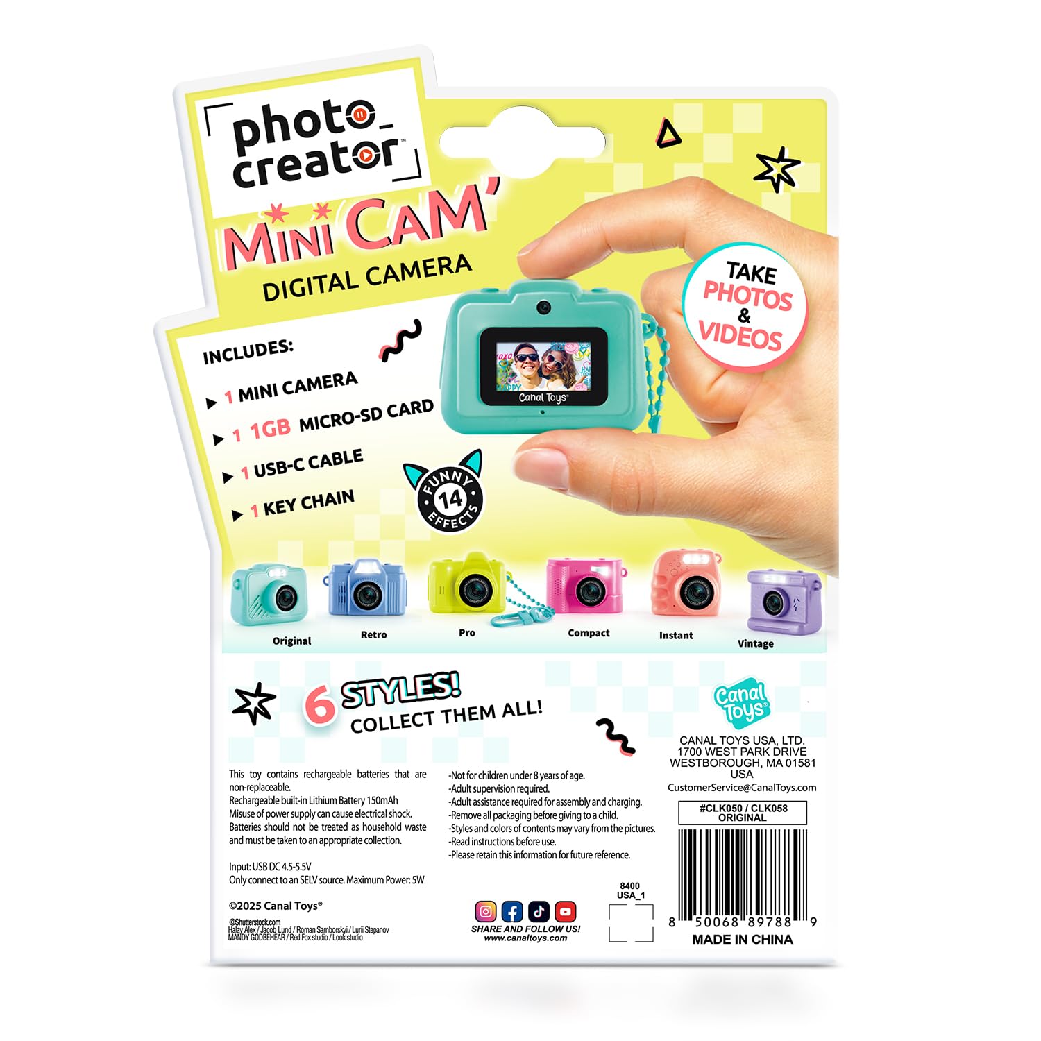 Canal Toys toy digital camera showing the built-in flash and turquoise ergonomic frame.
