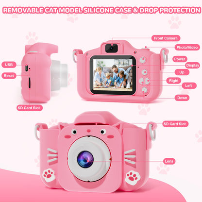 Side profile of the shockproof toy camera highlighting the thick drop-proof silicone ear and paw design details.