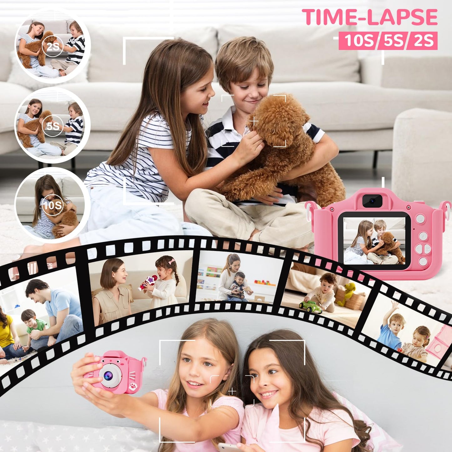 A lifestyle view showcasing the lightweight, portable design of this photography camera tailored for tiny hands.
