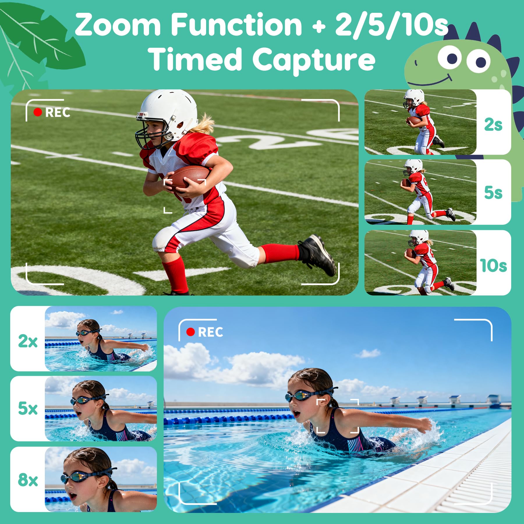 Kidz Kamz portable camera toy being held by a child utilizing the secure neck lanyard.