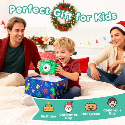 Kidz Kamz retail gift box package containing the rechargeable camera body and charging cable accessories.