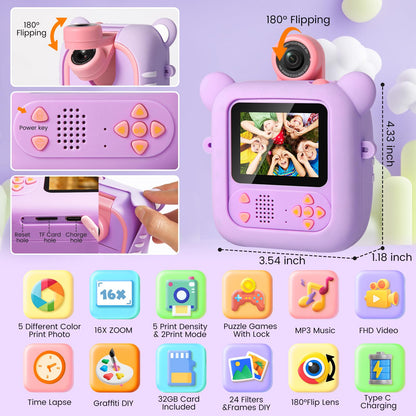 ARNSSIEN M2 children camera showing the one hundred eighty degree flip lens rotated for selfie mode
