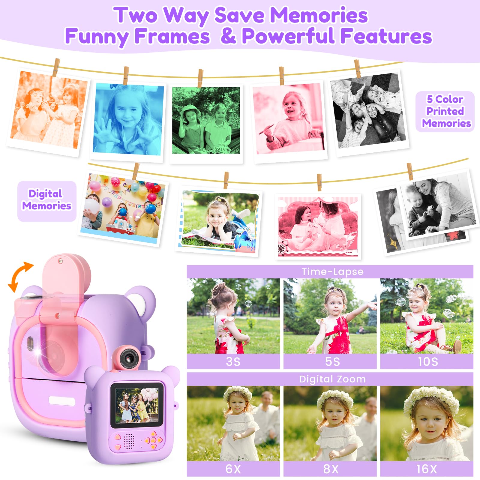ARNSSIEN instant digital print toy camera with its protective skin-friendly silicone case